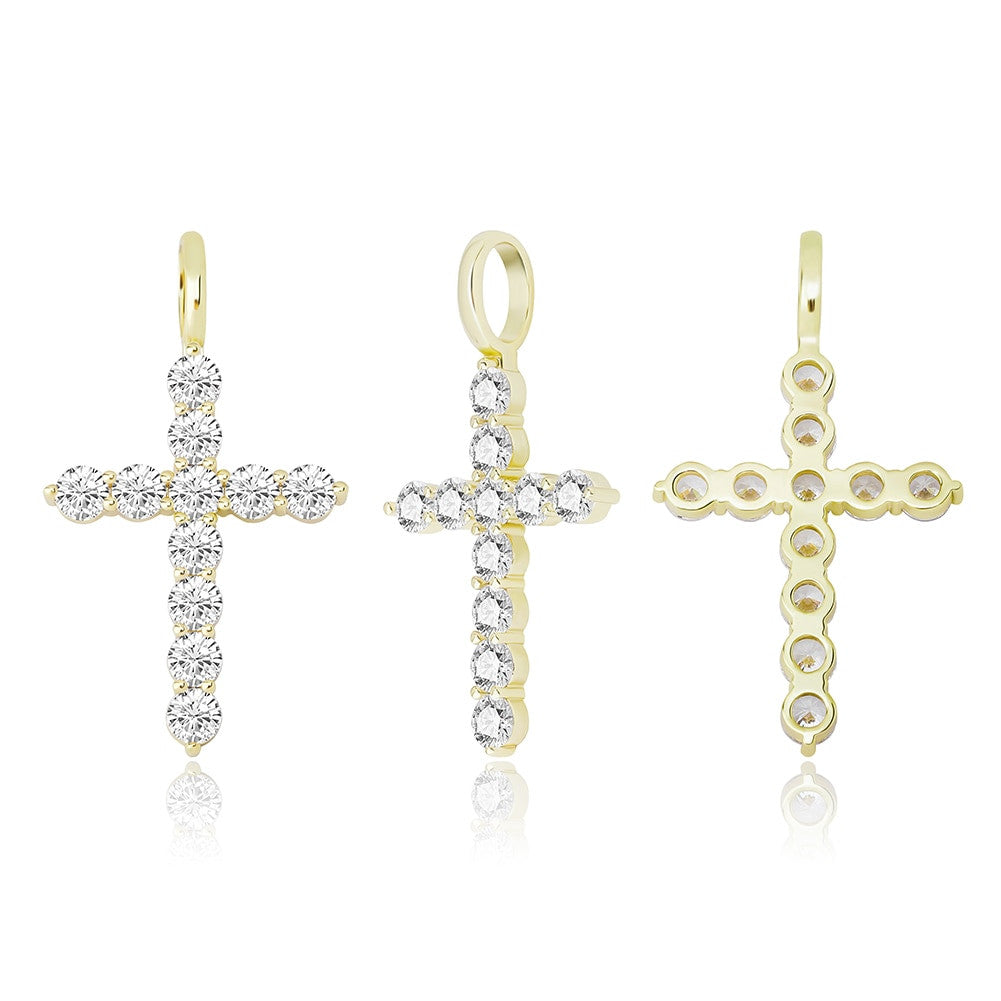 All Ice Top Fashion Hip Hop 14k Silver Rose Gold Cross Pendant Chain Necklace