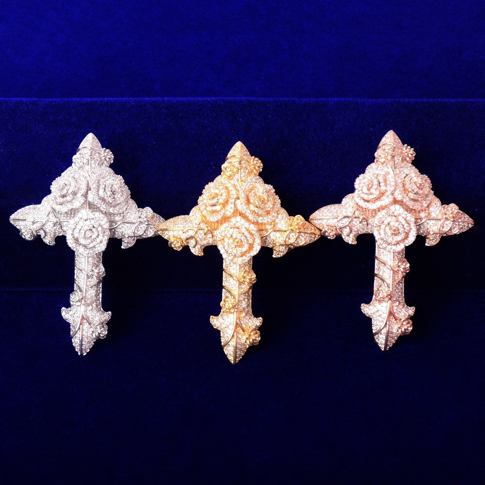 Spiritual Flower | 18k Gold .925 Silver Rose Gold Cross Hip Hop Pendant