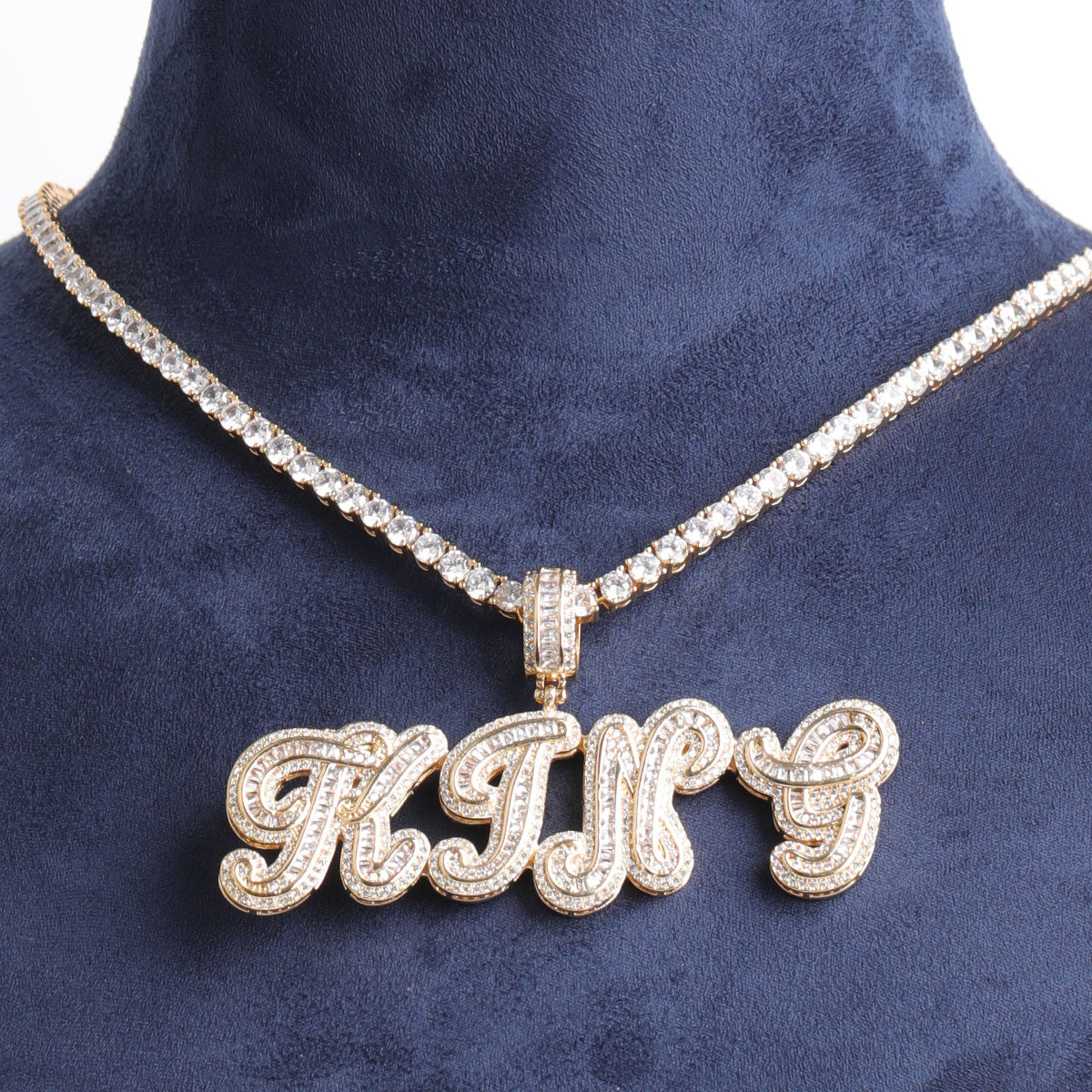 Frosted Script | Hip Hop VVS Diamond CZ Baguette Stone Custom Made Pendant