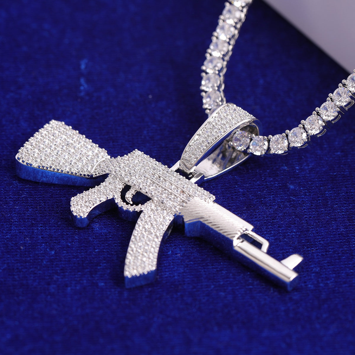 Chopper City | Flooded Ice VVS Diamond CZ Ak 47 Hip Hop Pendant Chain Necklace