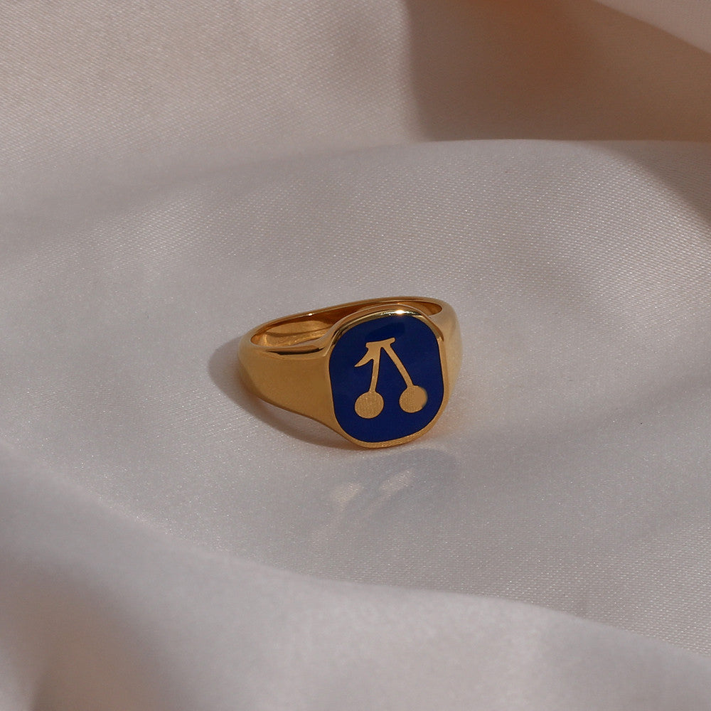 Ladies 18k Gold Solid Stainless Steel Black Red Blue Enamel Stone Cherry Ring