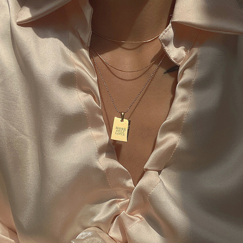 18k Gold Waterproof Self Motivation Stylish Hip Hop Personal Engraved Square Necklace