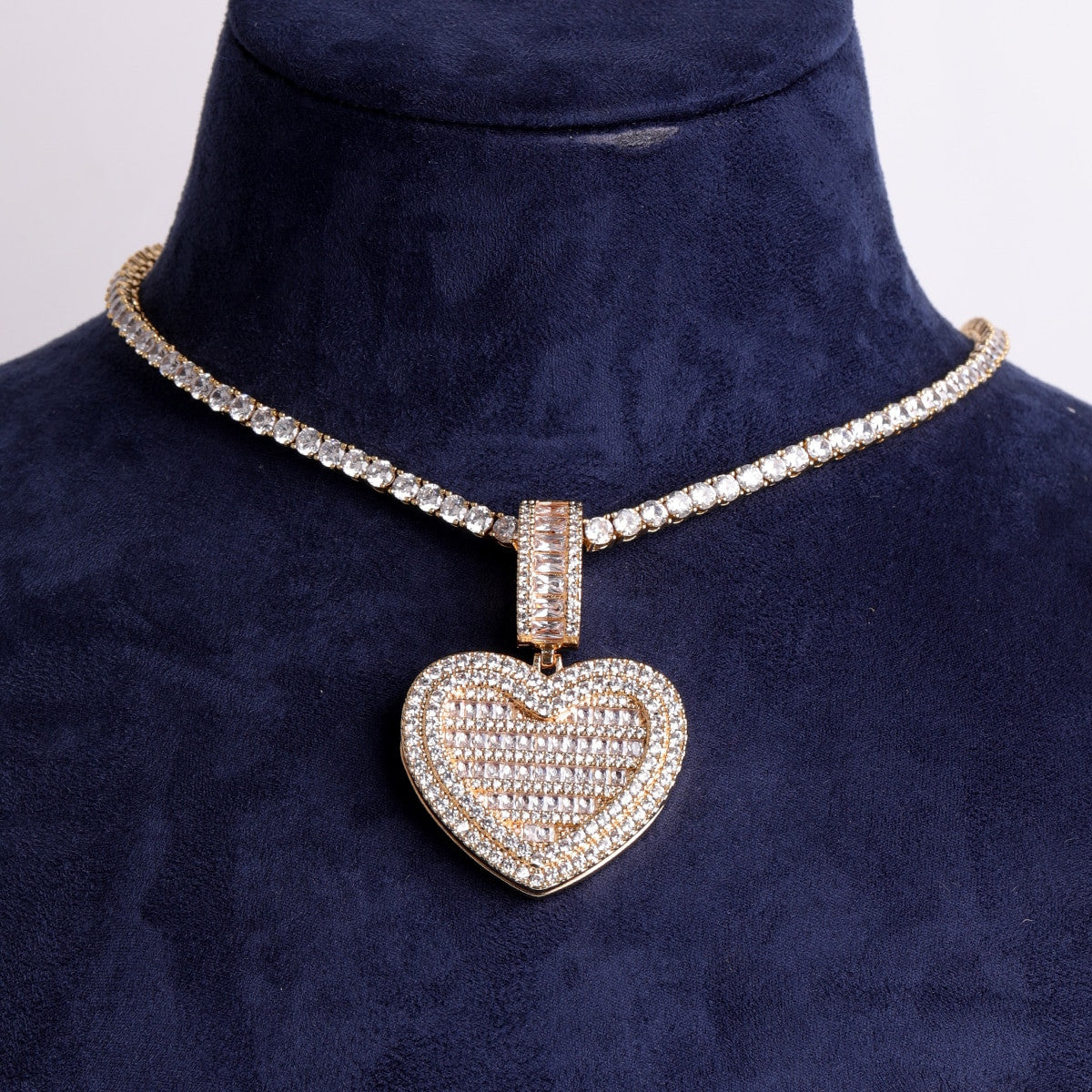 24k Gold Rose Gold .925 Silver Opening Heart Photo Picture Baguette Pendant Chain Necklace