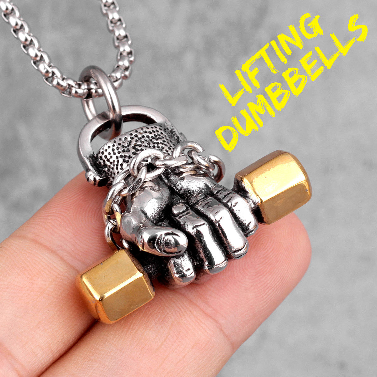 Mens Street Wear No Fade Stainless Steel Fit Life Dumbbell Hip Hop Pendant