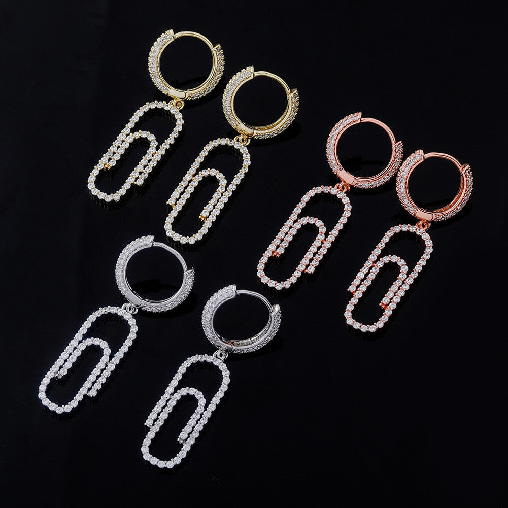Ladies Flooded Ice Hoop Paperclip hip hop Fashion Bling Earrings