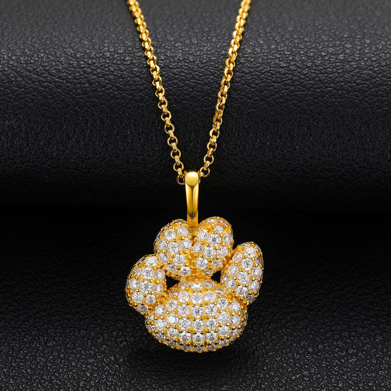 Genuine Diamond Paw Print Solid Sterling Silver Hip Hop Pendant Chain Necklace