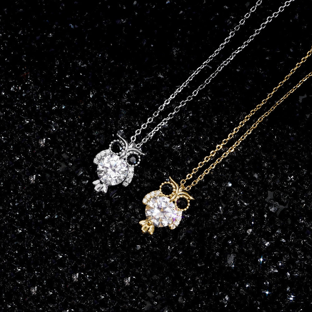 925 Solid Sterling Silver Hip Hop Fashion Glitter Owl Bling Pendant Chain Necklace