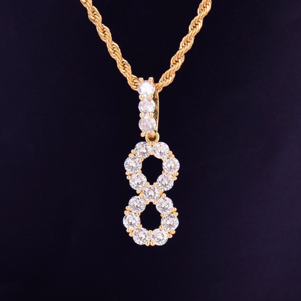 Flooded Ice Bling Tennis Numbers Cluster Stone Hip Hop Chain Pendants