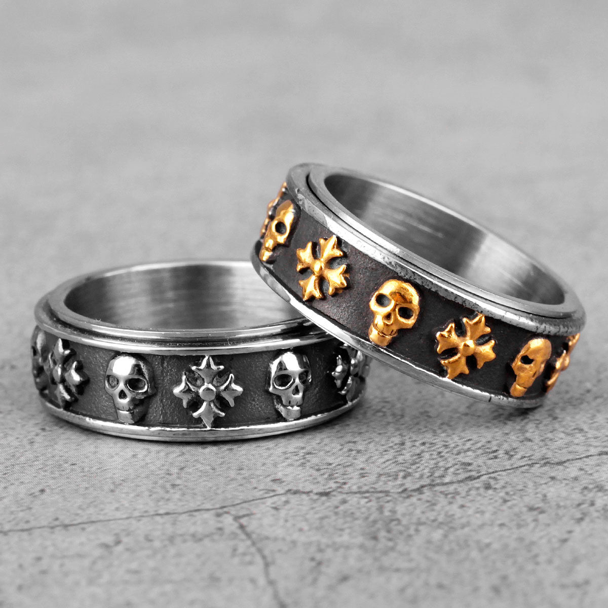 Eternal Life | 316L No Fade Stainless Steel Cross Skull Retro Rotatable Streetwear Rings