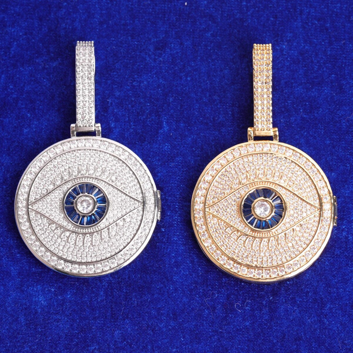 All Seeing Eye Flooded Ice Hip Hop Photo Picture Pendant Micro Pave Chain Necklace