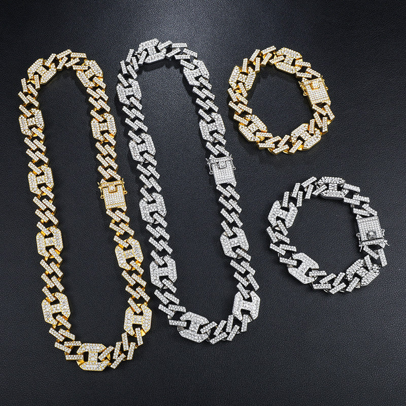 Designer Cuban Link Chain Bracelet Jewelry Set