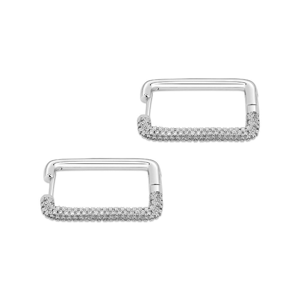 Ladies Square Hoop Cut Street Wear Fashion Flooded Ice Bling Bling Earrings