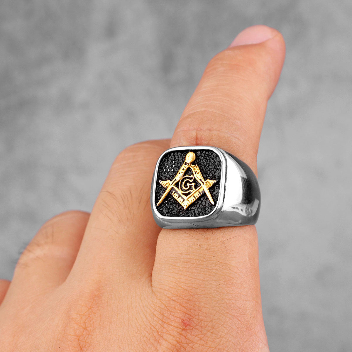 Masonic Retro | 316L Stainless Steel Two Tone No Fade Free Mason Compass Square Rings