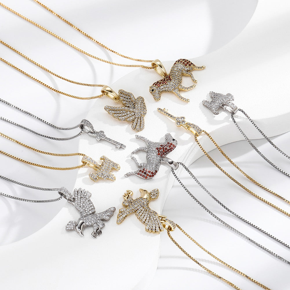 Ladies Fine Jewelry 3A Simulate Diamond .925 Sterling Silver Horse Pendant Necklace