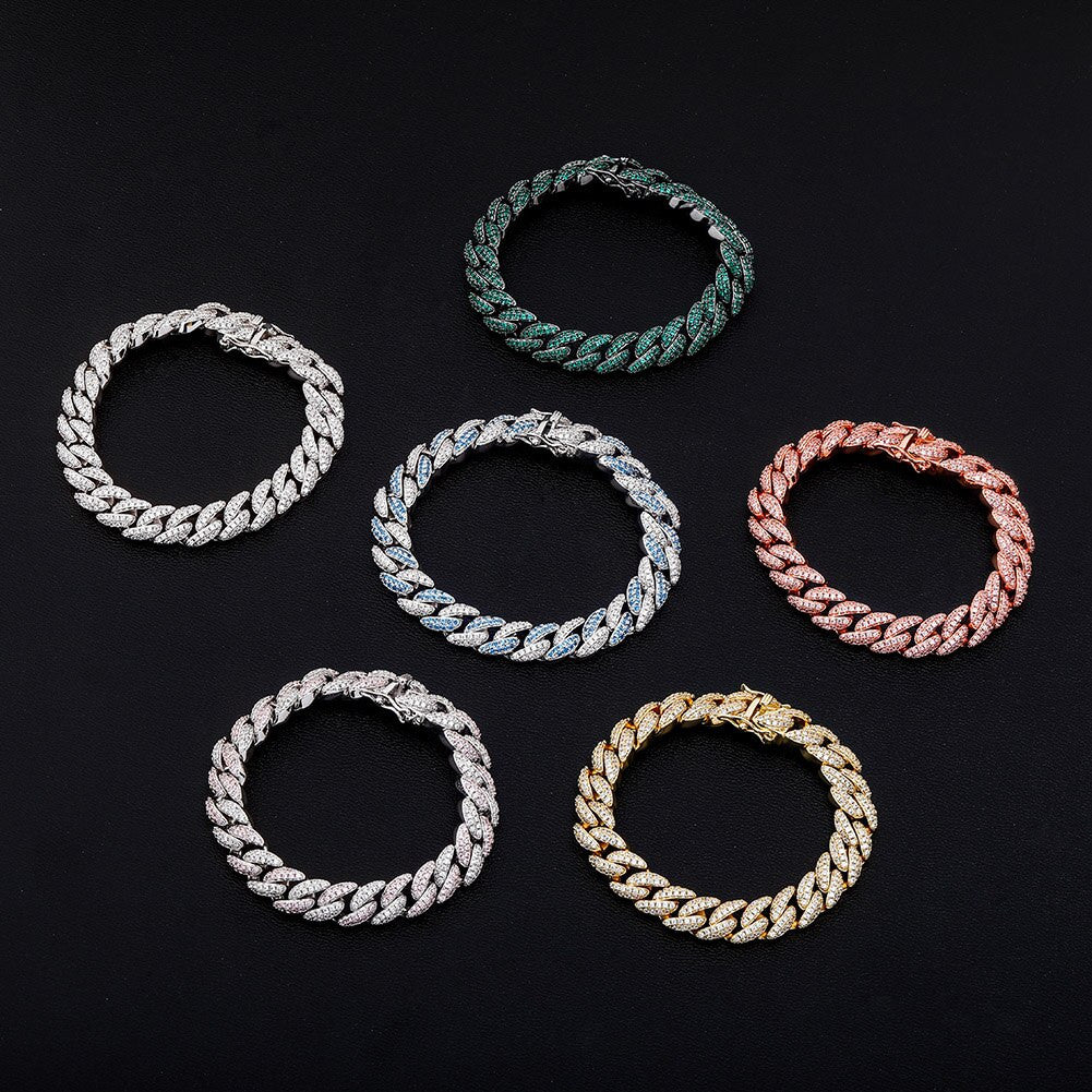 10mm Flooded Ice Street Wear Thick Cut Miami Cuban Link Chain Bracelets