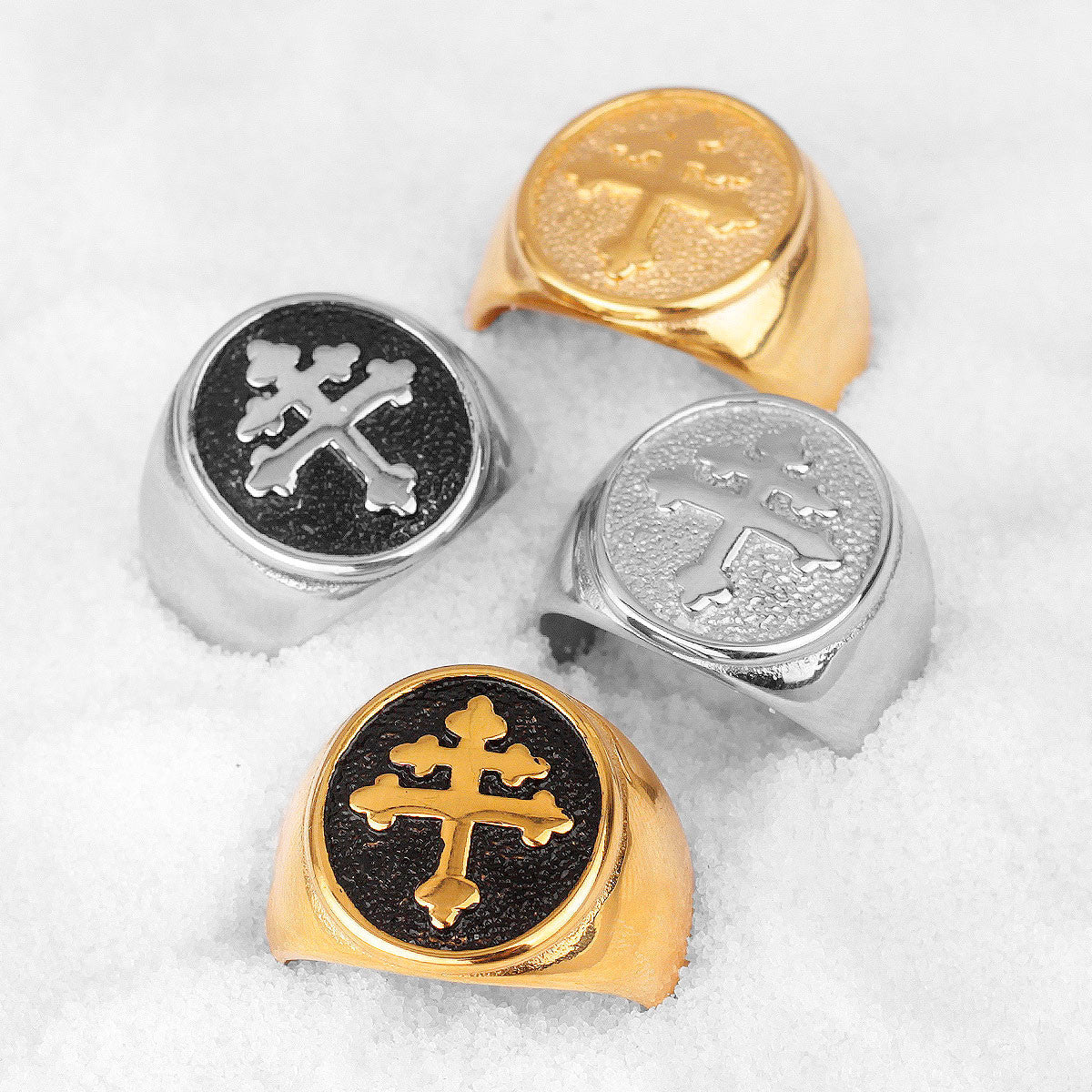 Lorraine Cross | 14k Gold Black 316L No Fade Stainless Steel Men's Cross Ring