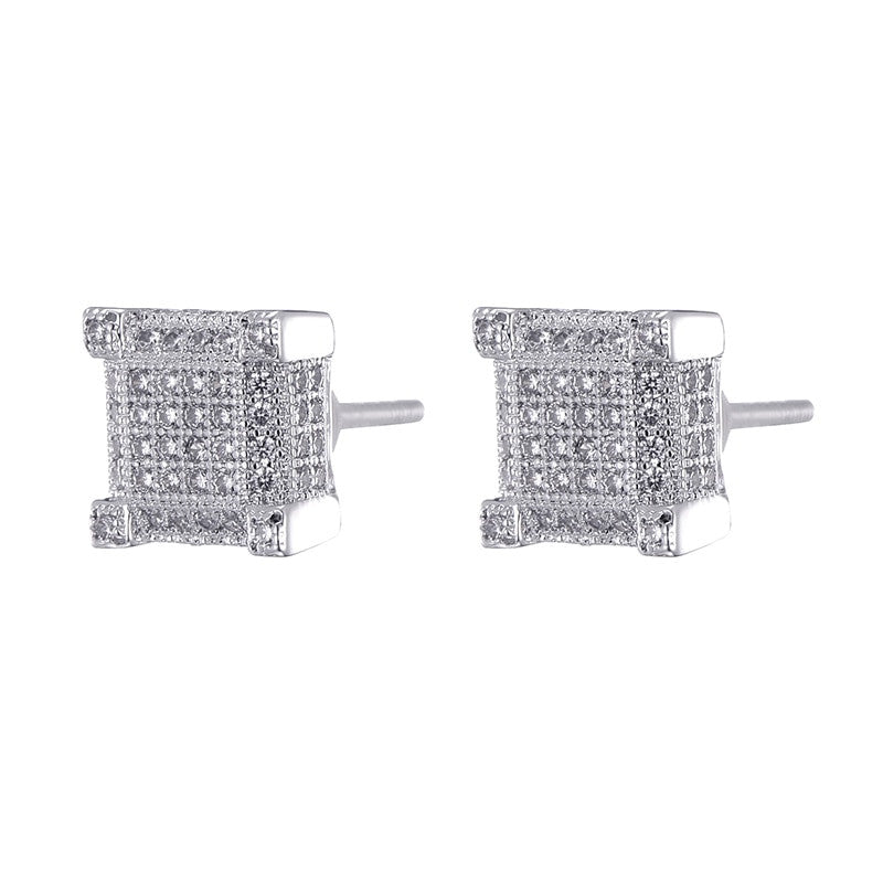 AAA Micro Pave Flooded Ice Square Cut Hip Hop Earrings