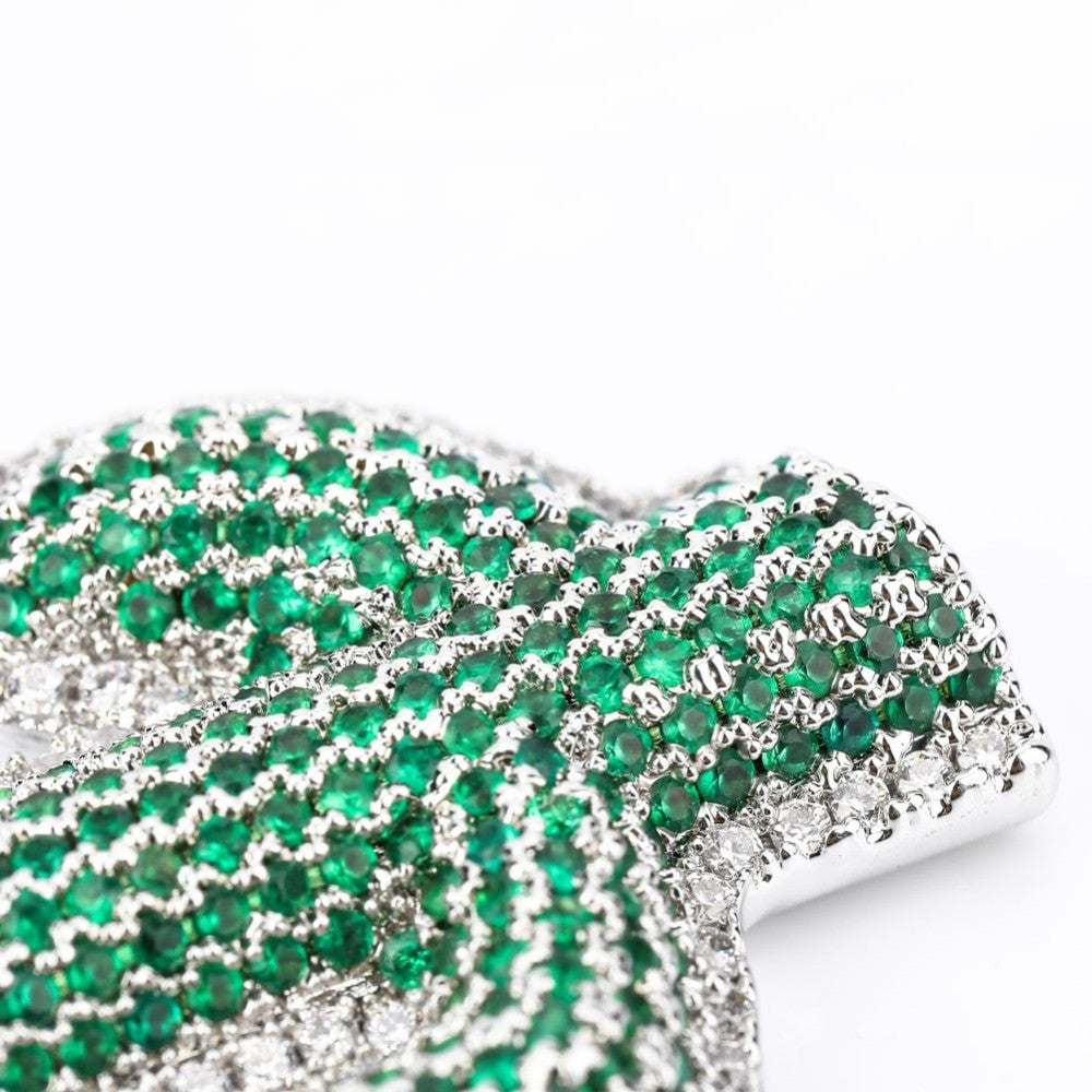 18k Gold 925 Silver Hip Hop Green Cactus Bling Pendant Chain Necklace