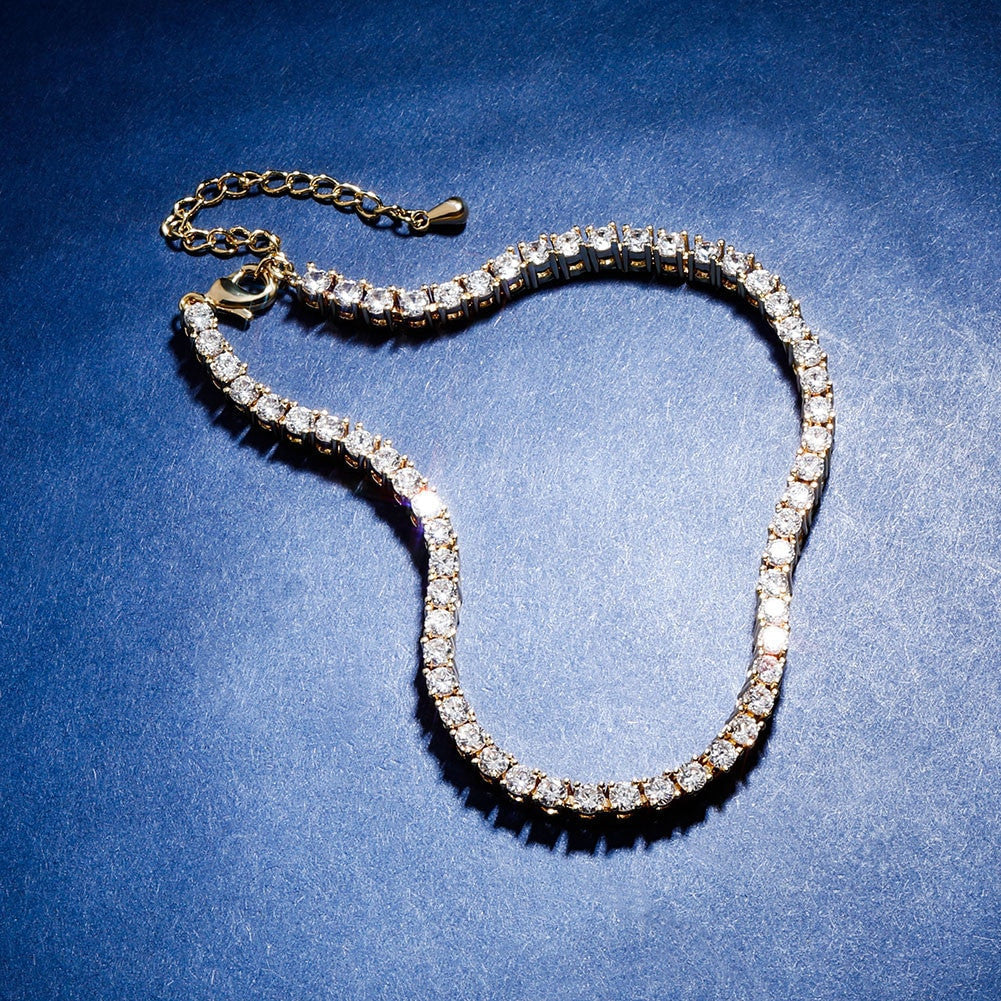 Rose Gold 14k 925 Silver Flooded Ice 4mm Tennis Chain Anklet Iced Ankle Bracelets