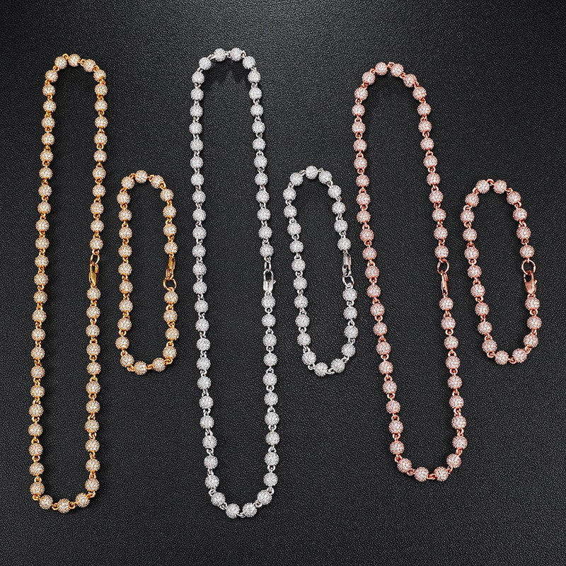 Flooded Ice 6MM Bling Round AAA+ Stone Ball Chains Necklaces Bracelet Set