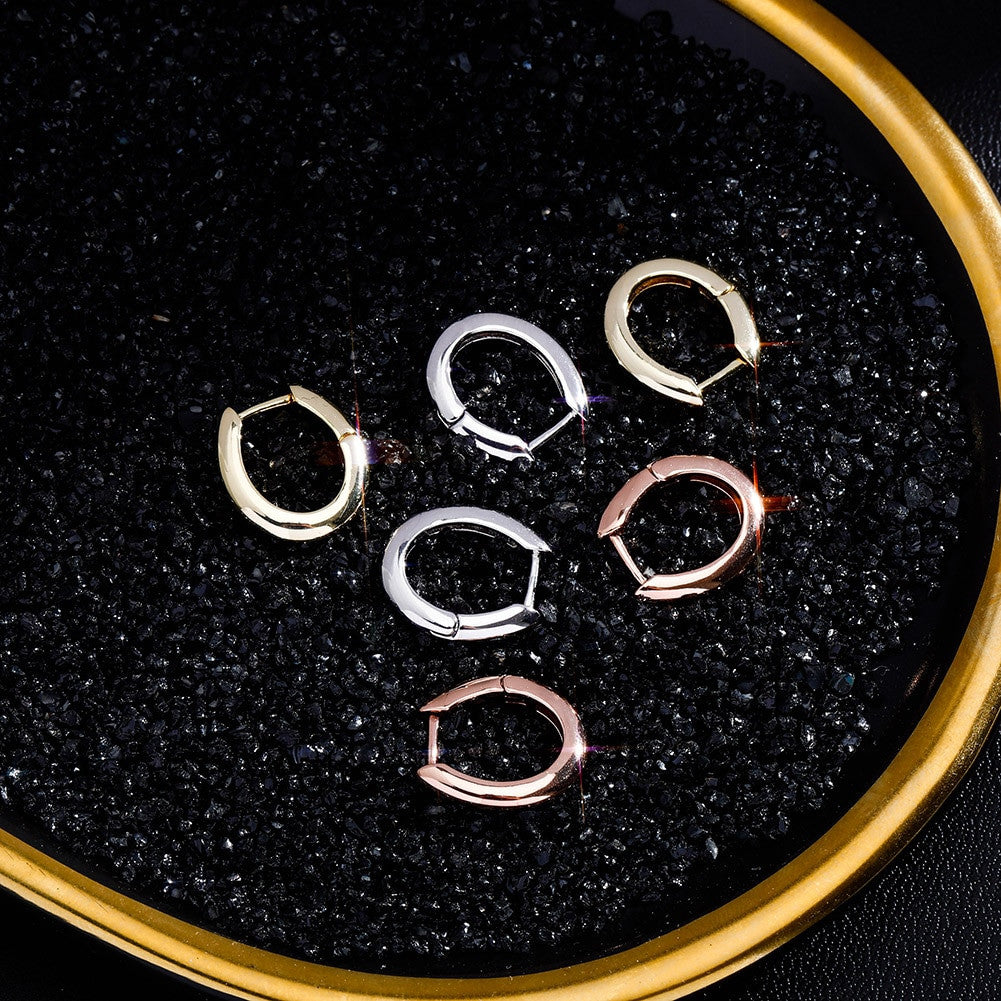 Solid .925 Sterling Silver Oval Loop Silver Gold Rose Gold Earrings