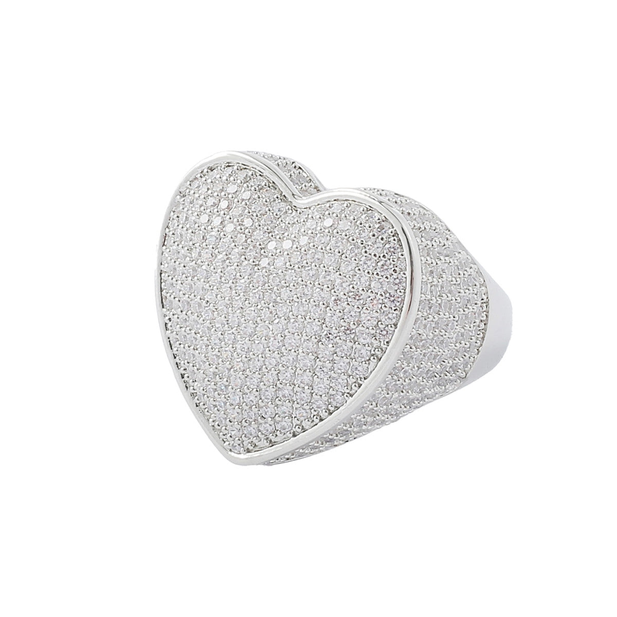 Flooded Ice 5A Micro Pave 24k .925 Silver Rose Gold Heart Rings