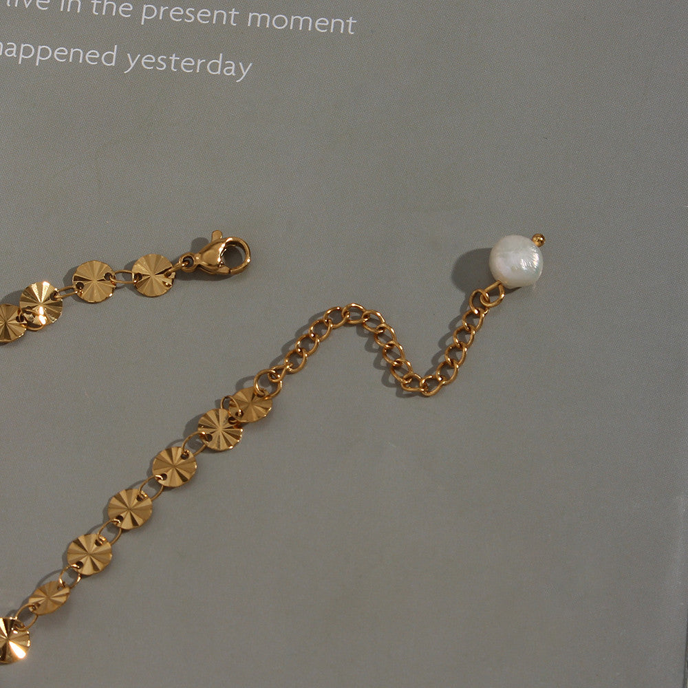 18k Gold Elegant Freshwater Pearl Water Resistant Flower Sequins Necklace Bracelet Set