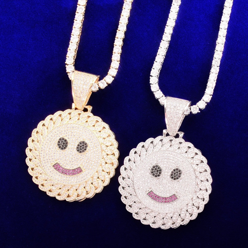 18k Gold 925 Silver Flooded Ice Smiley Face Hip Hop Pendant Chain Necklaces