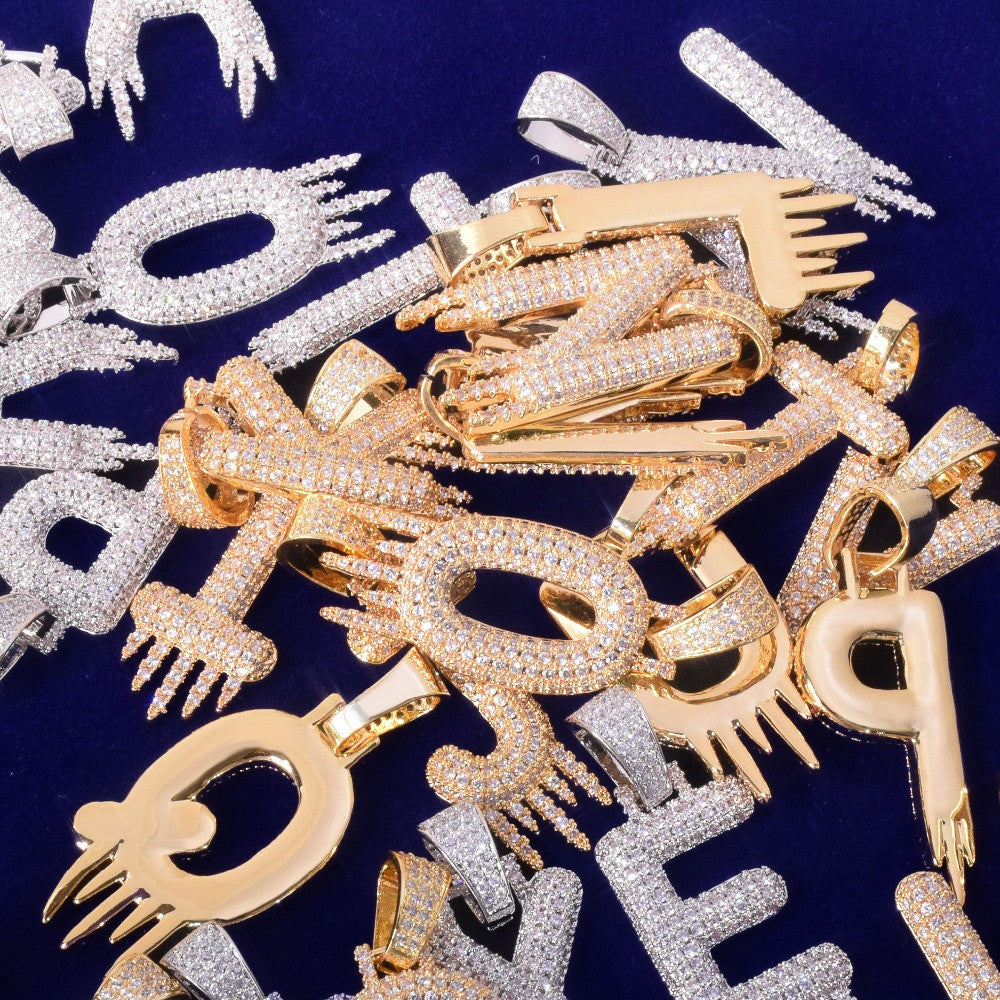 Ice Sickle | Iced VVS Diamond CZ Blinged Out Solid Back Prong Set Initial Pendants