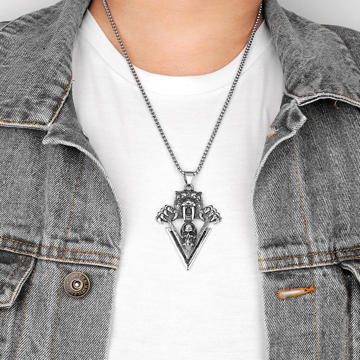Saber-Toothed Tiger | 316L Solid Stainless Steel Skull Mens Hip Hop Streetwear Pendant