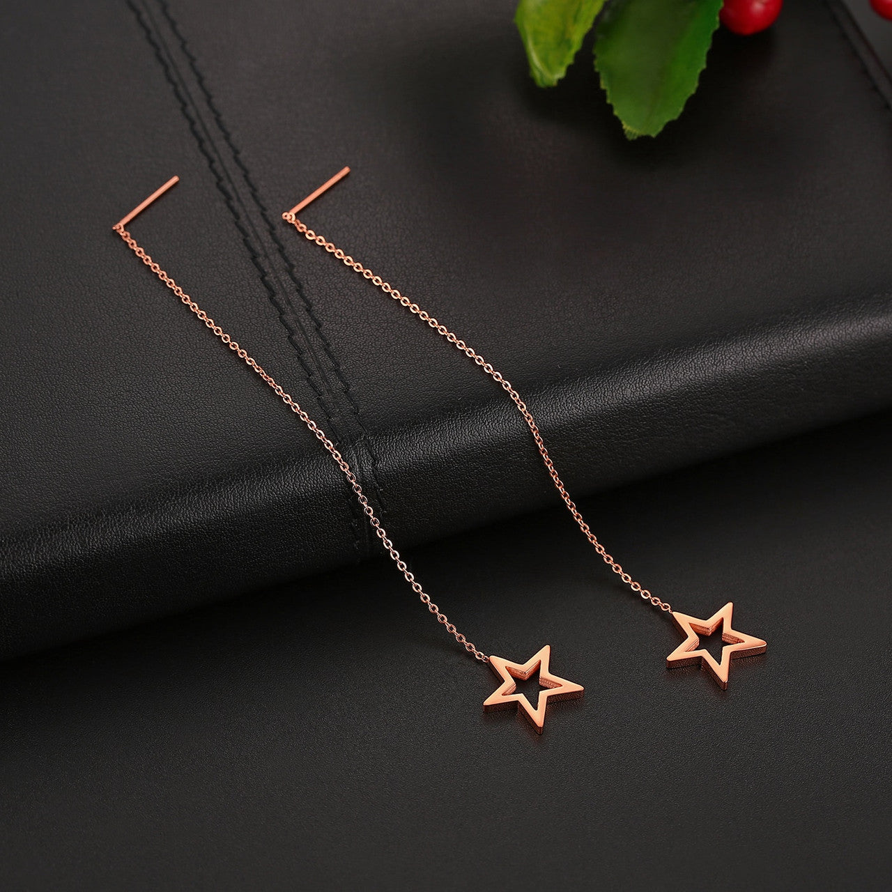 Womens Unique Design Long Fringed Dangling Stainless Star Circle Earrings