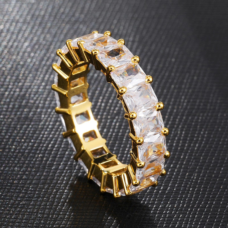 Mens Hip Hop AAA Princess Cut Bust Down Flooded Ice 14k Gold 4 Prong Set Rings