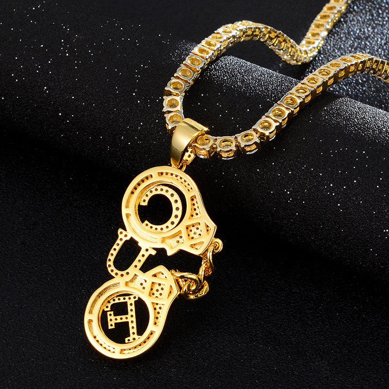 Flooded Ice Handcuffs CUF 18k Gold .925 Silver Hip Hop Pendant Chain Necklace