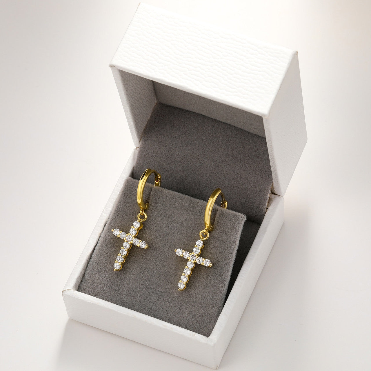 Solid 925 Sterling Silver Huggie Cross Hip Hop Iced Blinged Out Earrings