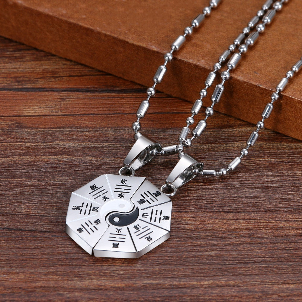 Yin Yang Bagua 2 Piece Silver Gold over Stainless Steel High Fashion Pendants