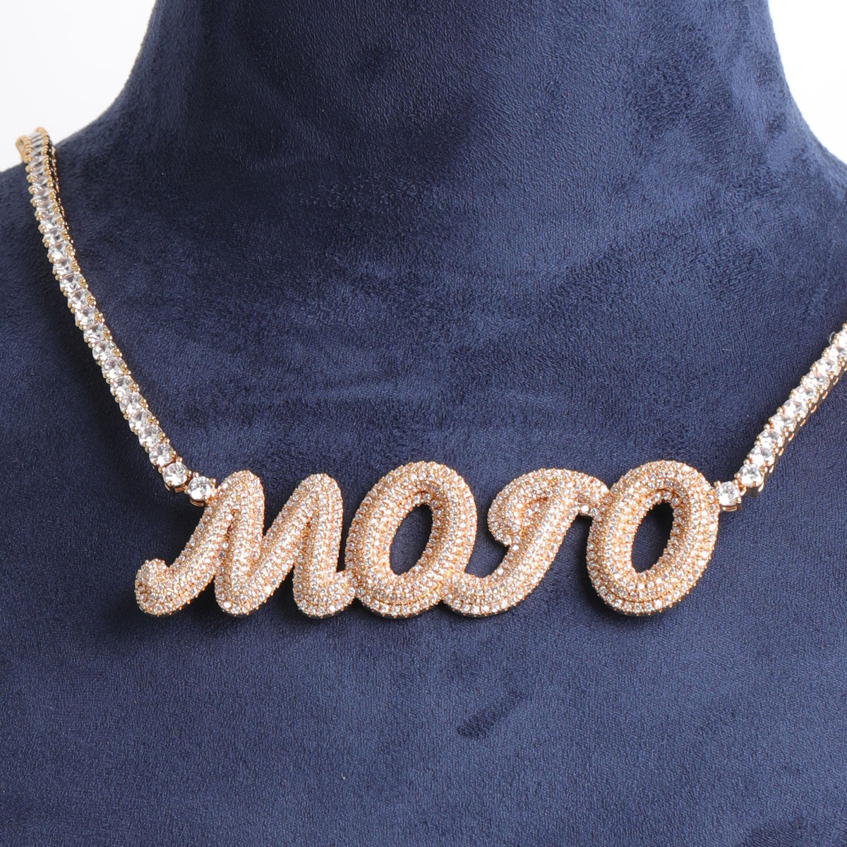 My Mojo | VVS Diamond CZ Two Layered Custom 4 Prong Set Nameplate Pendant