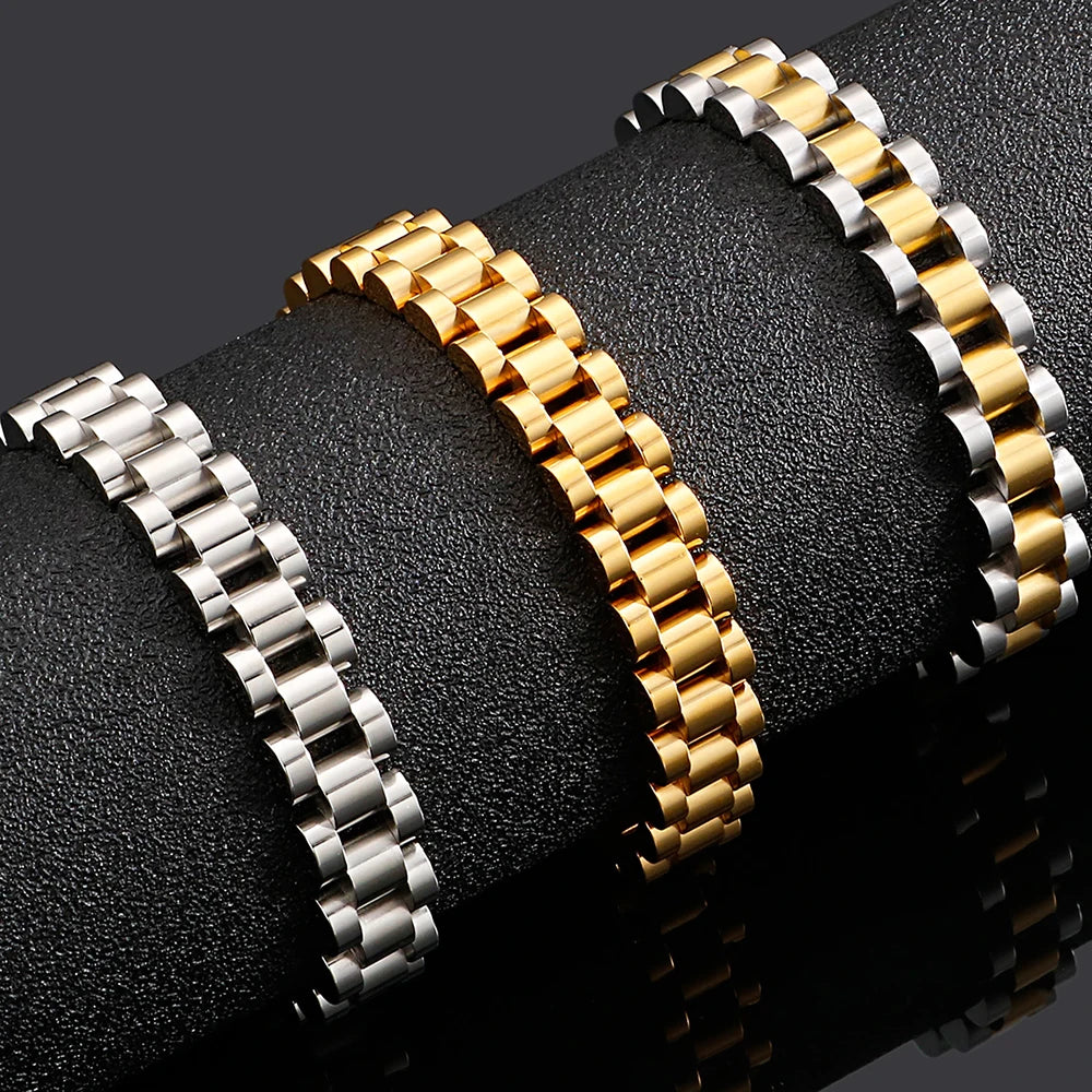 Men's 10mm Waterproof 18k Gold Silver Stainless Steel Watch Band Bracelet Ring Combo Set