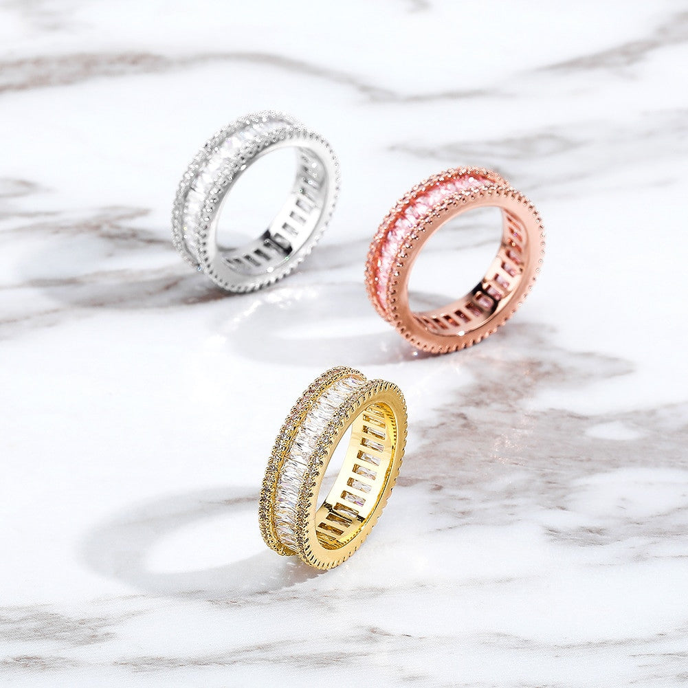 Hip Hop Baguette Pave 14k Gold 925 Silver Rose Gold Bling Fashion Rings