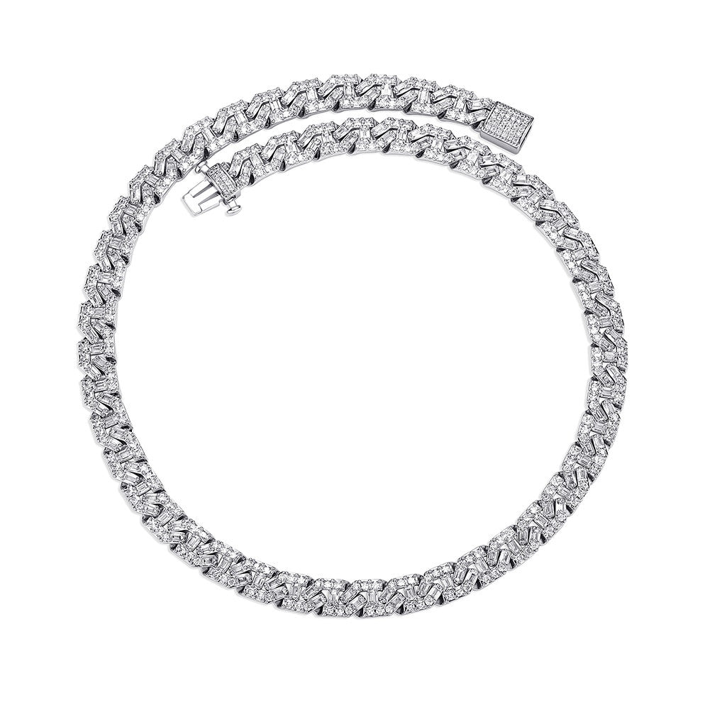 Big Boy Spring Clasp 9mm Flooded Ice Baguette Designer Cuban Link Hip Hop Chain Necklace