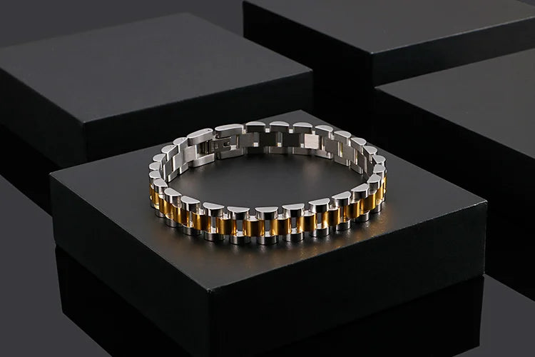 Men's 10mm Waterproof 18k Gold Silver Stainless Steel Watch Band Bracelet Ring Combo Set