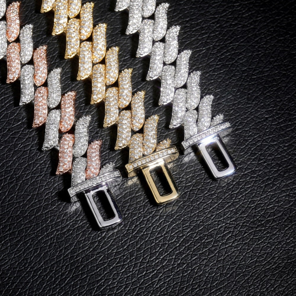 16mm Big Box Clasp 14k Rose Gold Silver Flooded Ice Miami Cuban Link AAA Micro Pave Stone Chain