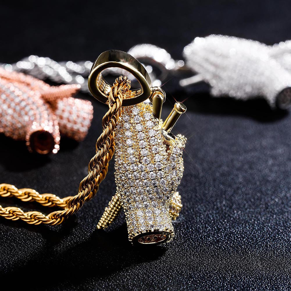 Hip Hop Praying Hand Rugged Cross Prong Set 14k Gold 925 Silver Pendant