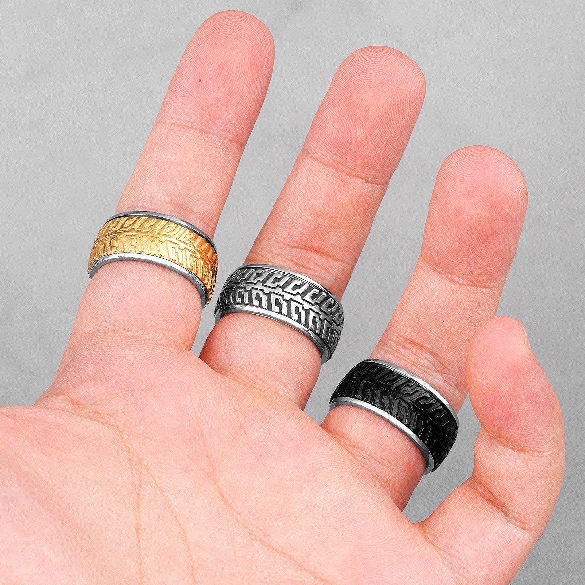Mens Rotatable Car Tire Tread Black Gold Silver No Fade Stainless Steel Street Wear Rings