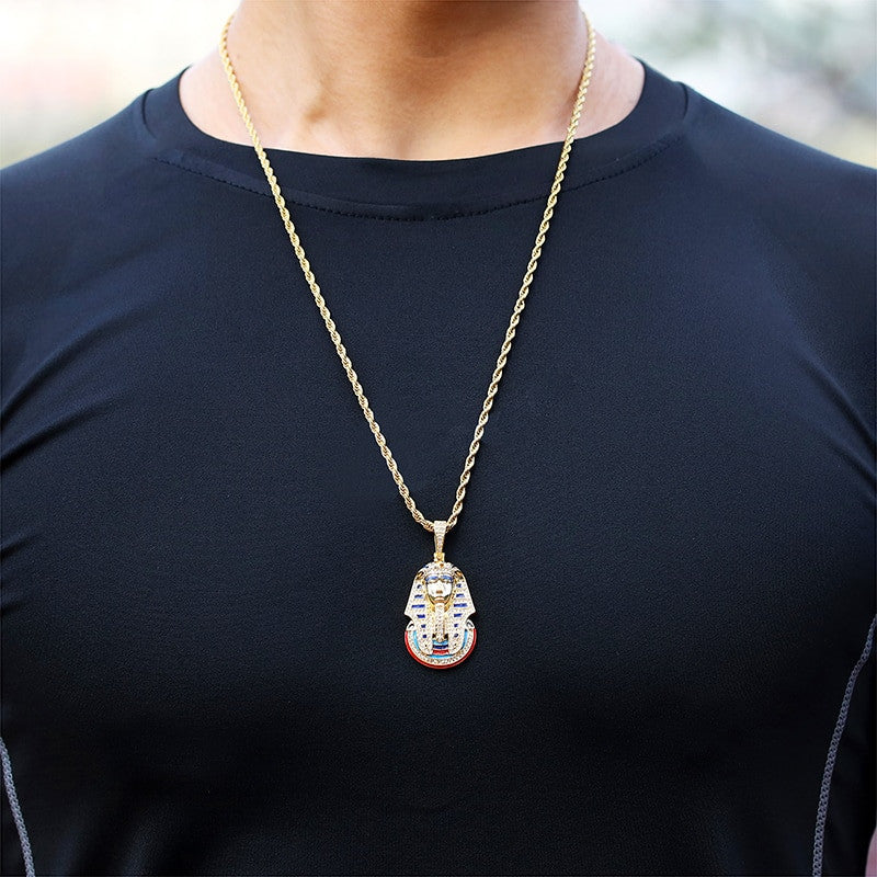 Ancient African Egyptian Pharaoh Flooded Ice Hip Hop Pendant Chain Necklace
