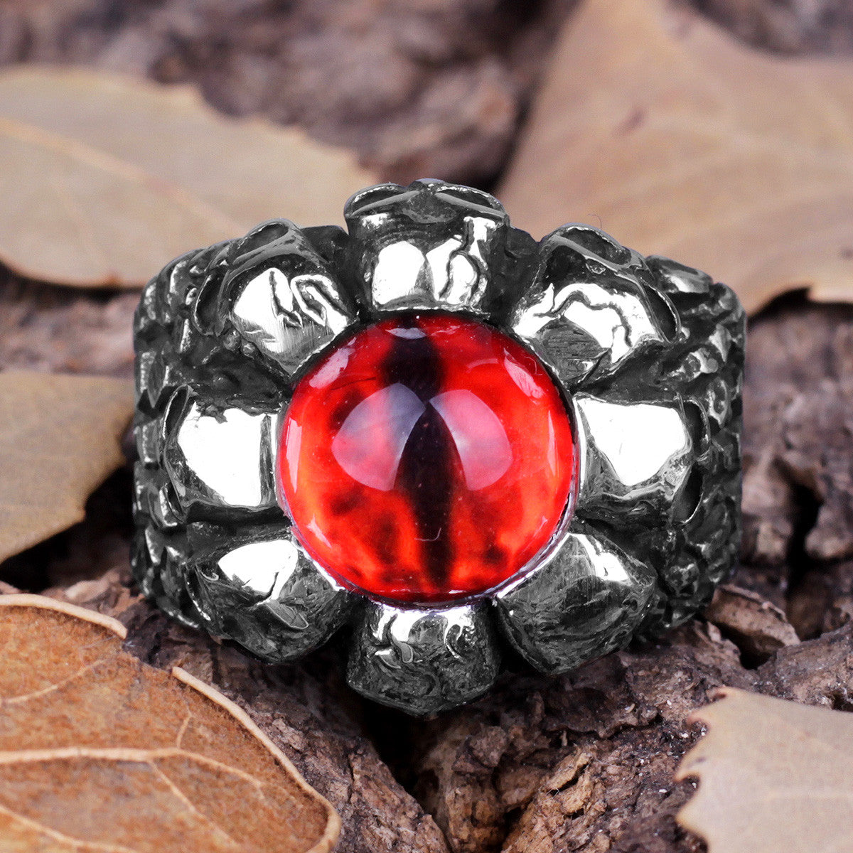 Men's Solid No Fade 316L Stainless Steel Red Devils Eye Skulls Street Wear Rings