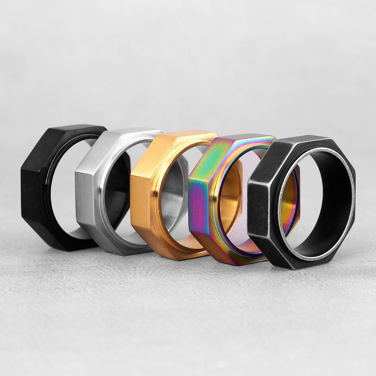 Mens Metal | 14k Gold Black over Solid Stainless Steel Strong Vintage Engine Screw Ring