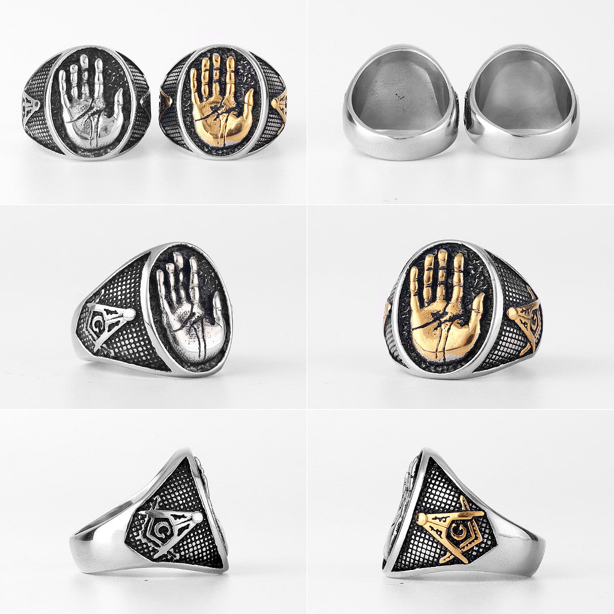 Buddha Palm Hand Sign 14k Gold Silver No Fade Stainless Steel Street Wear Rings