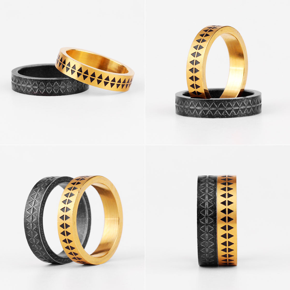 Totem | 14k Gold Black over Solid Stainless Steel Vintage Couple Lovers Rings
