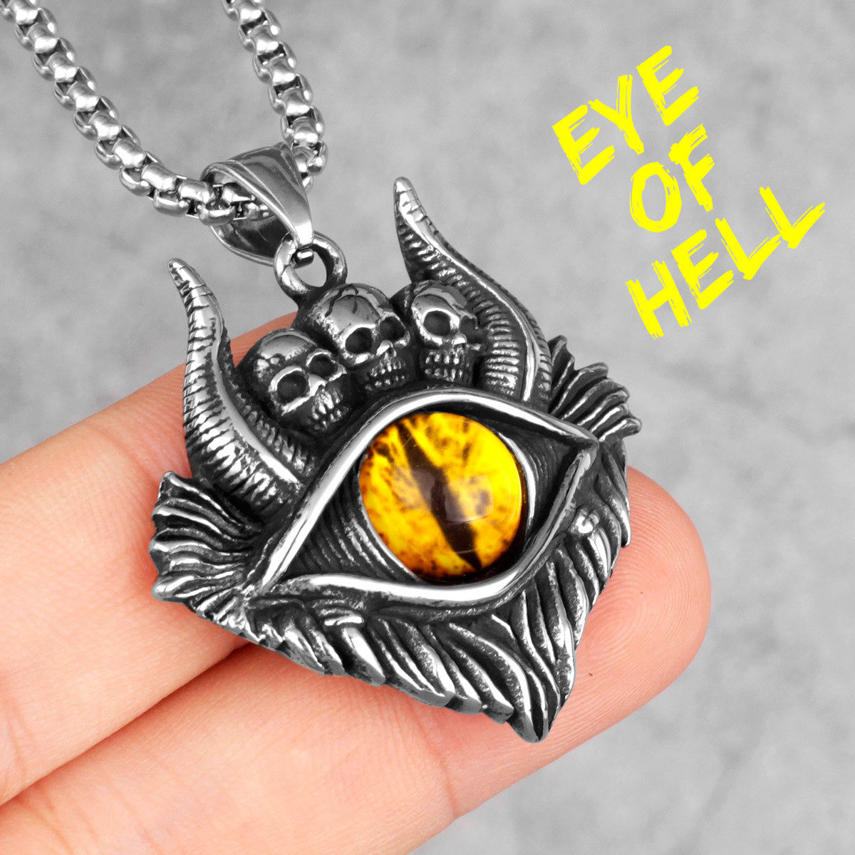 Mens No Fade Stainless Steel Eye Of Hell Skull Hip Hop Rock Street Wear Pendant Chain