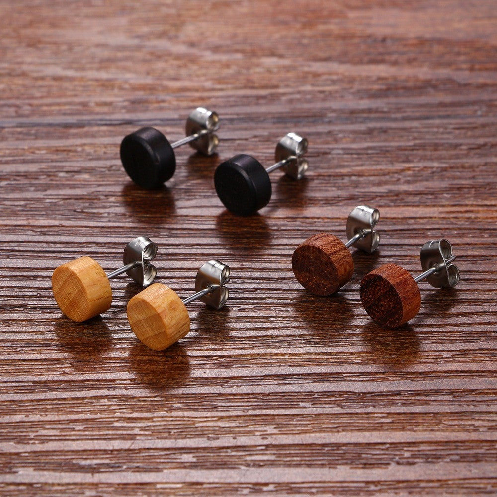 Wooden Stud 6mm - 12mm Wood Stainless Steel Stud New Fashion Earrings